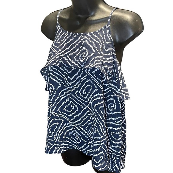 Loft Outlet Navy Ruffle Tank Top Size M - Picture 3 of 7